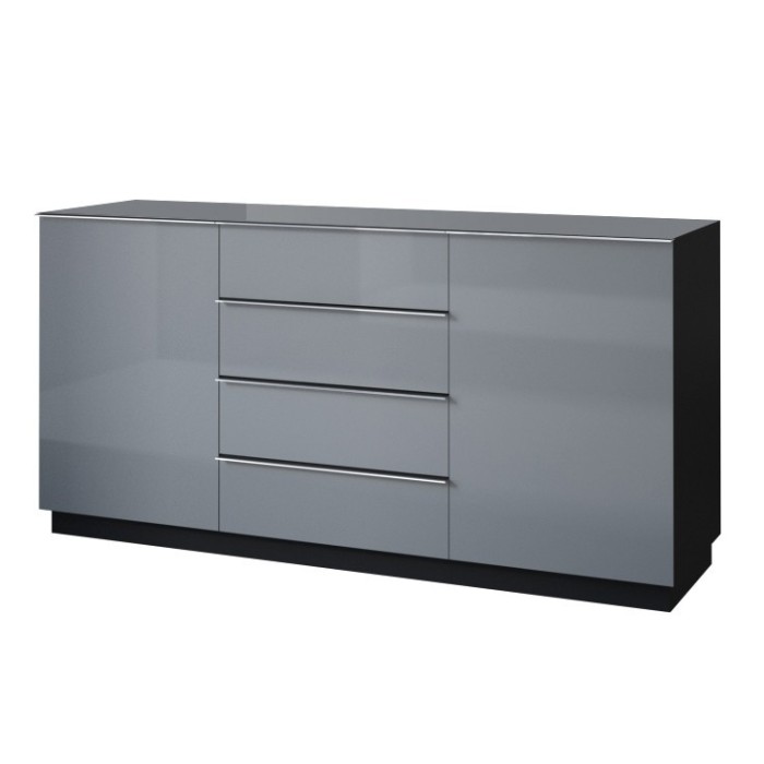 Buffet 160cm 2 portes et 4 tiroirs collection ZANTE. Coloris noir et gris brillant.