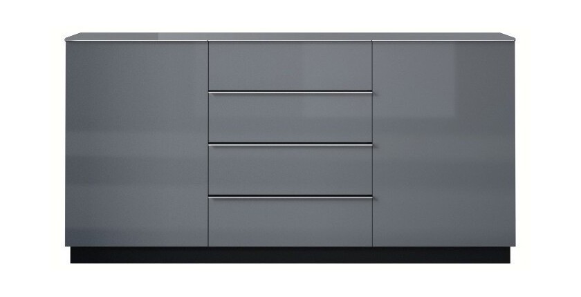 Buffet 160cm 2 portes et 4 tiroirs collection ZANTE. Coloris noir et gris brillant.