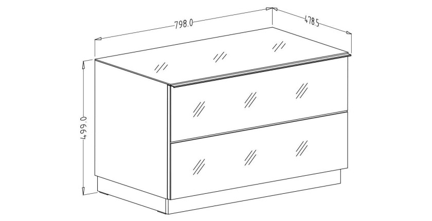 Meuble TV ou meuble d'appoint 80cm collection ZANTE avec 2 tiroirs. Couleur noir et gris brillant.