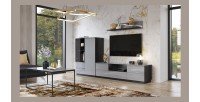 Ensemble meuble TV, buffet haut et étagère collection ZANTE. Couleur noir et gris brillant.