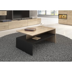 Table basse design collection RAMOS coloris chêne et noir.