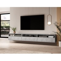 Meuble TV XL 270cm à poser ou à suspendre collection RAMOS. Coloris gris effet béton.