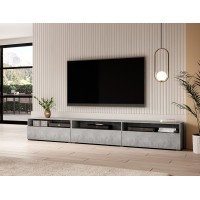 Meuble TV XL 270cm à poser ou à suspendre collection RAMOS. Coloris gris effet béton.