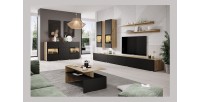 Ensemble meubles de salon collection RAMOS. Coloris chêne et noir super mat. LED intégrées.