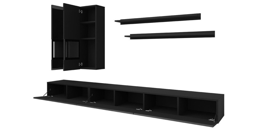 Ensemble meubles de salon collection RAMOS. Coloris noir brillant. LED intégrées.