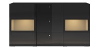 Buffet 2 portes et 3 tiroirs collection RAMOS. Éclairage LED intégré. Coloris noir brillant.