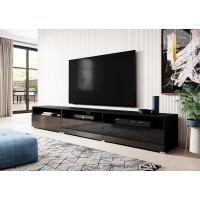 Meuble TV XL 270cm à poser ou à suspendre collection RAMOS. Coloris noir brillant.