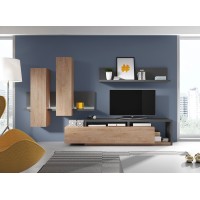 Ensemble meubles de salon avec LED collection BERGAME. Coloris chêne et gris.