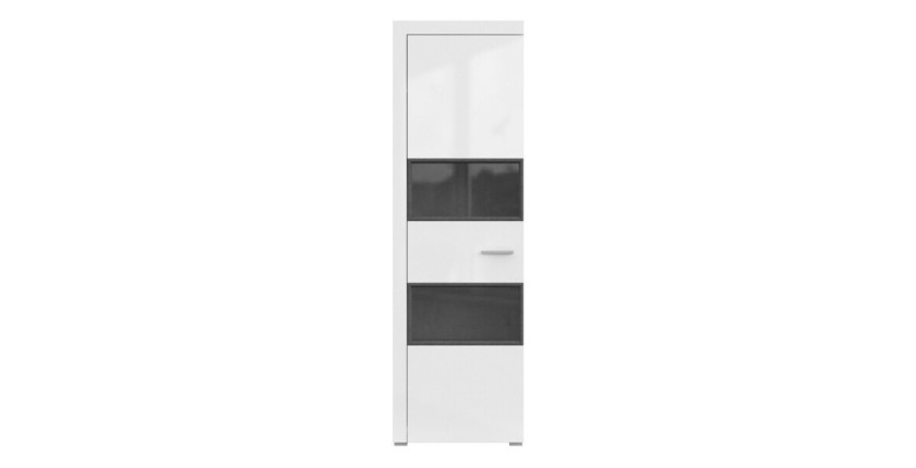 Vitrine 1 porte partiellement vitrée collection BONO. Couleur blanc et gris.