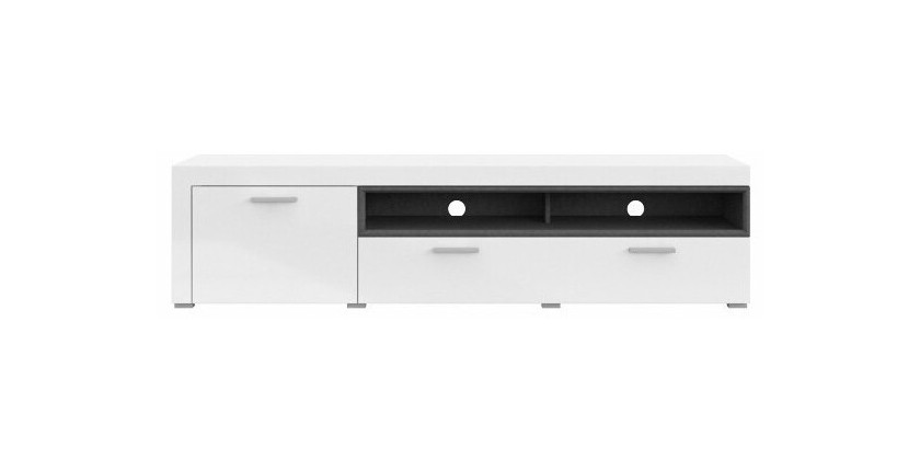 Meuble TV XL 190cm collection BONO. Couleur blanc et gris. 2 portes et 2 niches.
