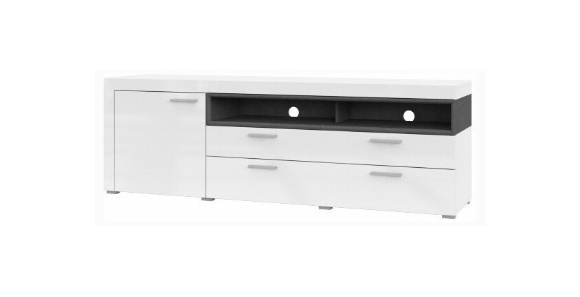 Meuble TV XL 190cm collection BONO. Couleur blanc et gris. 2 portes et 1 tiroir.