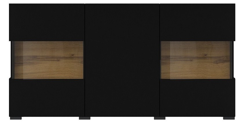 Buffet 120cm collection EVA 3 portes. Couleur noir et chêne.