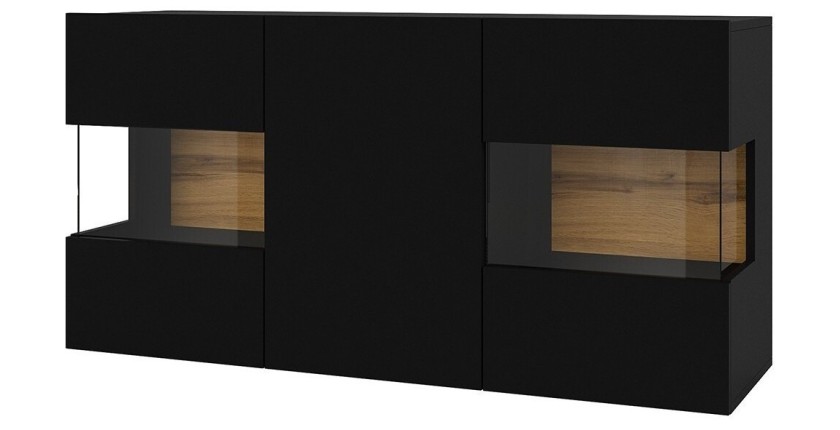 Buffet 120cm collection EVA 3 portes. Couleur noir et chêne.