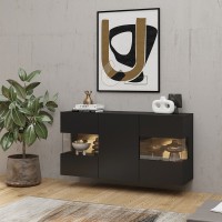 Ensemble de 4 meubles de salon collection EVA. Couleur noir et chêne.