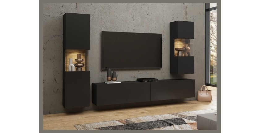 Ensemble de 3 meubles de salon collection EVA. Couleur noir et chêne.