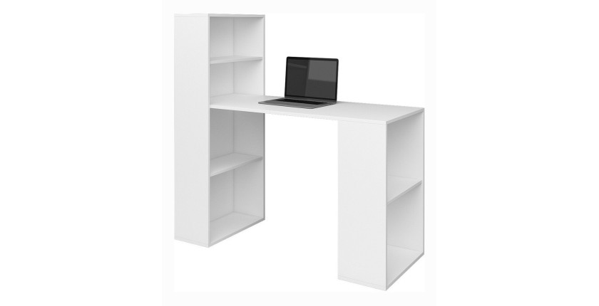 Bureau design avec colonne étagère collection FLOW coloris blanc.