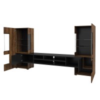 Ensemble de 3 meubles de salon collection KOBEE. Couleur chêne foncé et noir.