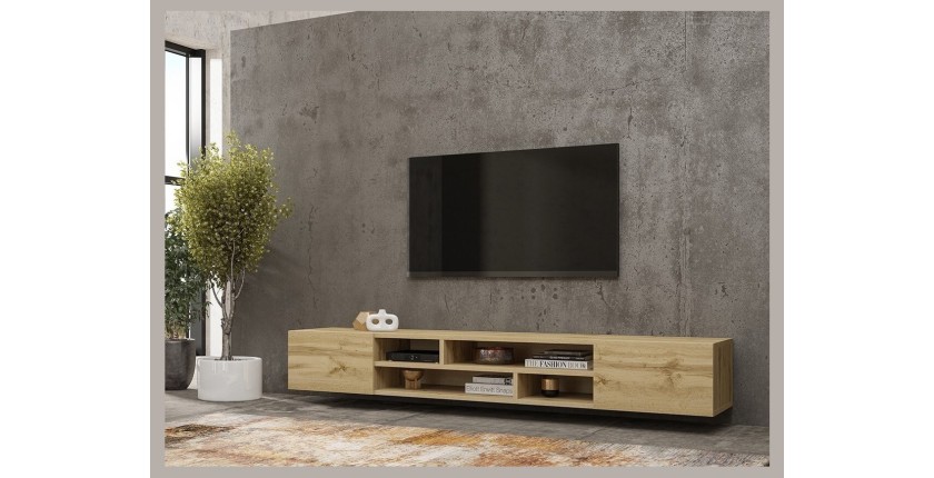 Meuble TV 210cm couleur chêne collection KOBEE. Meuble à poser ou à suspendre.