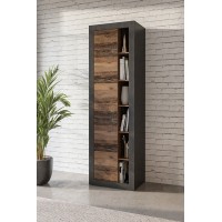 Bibliothèque Design Avec Une Porte Et Niches Apparentes Coloris Chêne Et Noir Mat Collection Onyxia