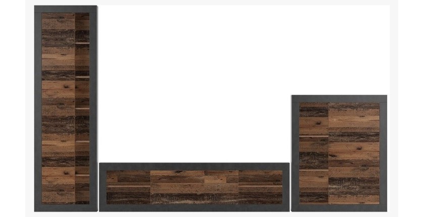 Ensemble de 3 meubles de salon collection ONYXIA. Couleur chêne foncé et noir mat.