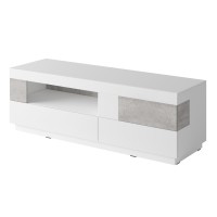 Meuble TV 160cm collection KILES. Coloris blanc et gris. Style design. LED intégrée
