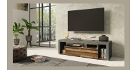 Meuble TV 150cm collection BELMONT. Coloris chêne foncé et gris foncé.