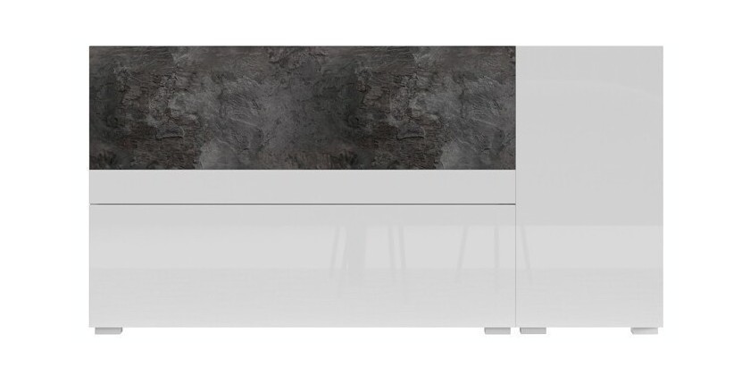 Ensemble meuble TV et buffet 135cm collection RIGA. Coloris blanc et ardoise
