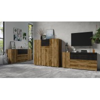 Ensemble de 3 meubles de salon collection RIGA. Coloris chêne et gris foncé effet bois