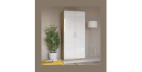 Armoire 2 portes pour dressing collection MODULO coloris chêne et blanc brillant avec LED et pack 3 étagères inclus.