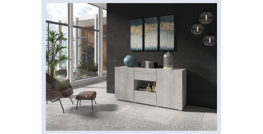 Buffet design 140cm pour salon couleur gris effet béton collection PAROS.