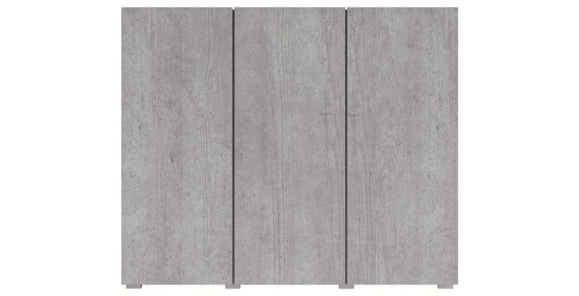 Buffet haut design 135cm avec 3 portes pour salon couleur gris aspect béton collection PAROS.