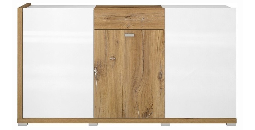 Buffet design 150cm pour salon couleur blanc et chêne collection MENDOZA.