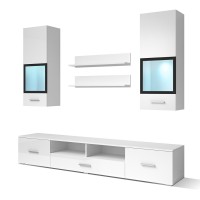 Composition de 5 meubles design pour salon couleur blanc et noir collection CONNOR