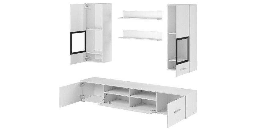 Composition de 5 meubles design pour salon couleur blanc et noir collection CONNOR