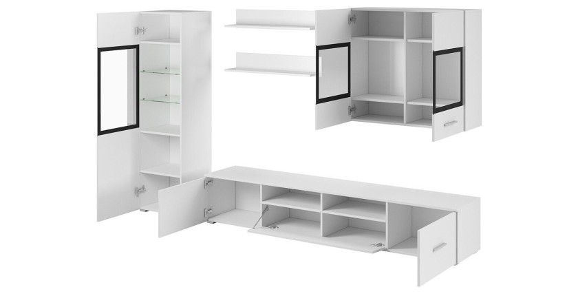 Composition de 6 meubles design pour salon couleur blanc et noir collection CONNOR