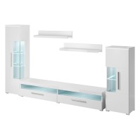 Composition de 5 meubles design pour salon coloris blanc brillant collection BOMBAY