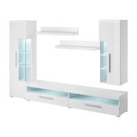 Composition de 5 meubles pour salon coloris blanc brillant collection BOMBAY
