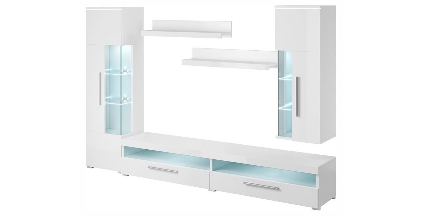 Ensemble de 6 meubles design pour salon coloris blanc brillant collection BOMBAY