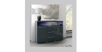 Buffet 130cm pour salon couleur gris brillant avec éclairage LED multicolore intégré collection BOMBAY.