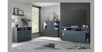 Buffet 130cm pour salon couleur gris brillant avec éclairage LED multicolore intégré collection BOMBAY.