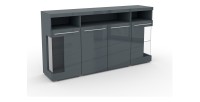 Buffet XL 180cm avec 4 portes couleur gris brillant avec éclairage LED multicolore intégré collection BOMBAY.