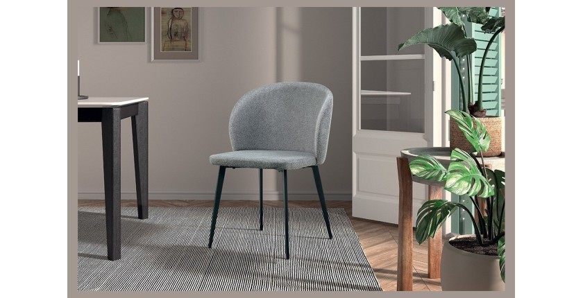 Chaise revêtement tissu pour salle à manger coloris gris clair. Collection HARDIN