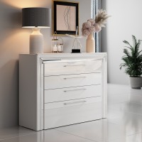 Commode design 4 tiroirs collection DOHA coloris blanc et argent