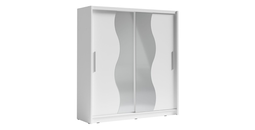 Armoire collection BAHIA, 2 portes coulissantes avec miroirs, penderie intégrée coloris blanc. 205cm