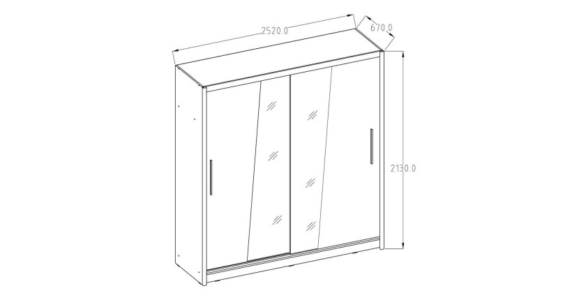 Armoire collection BAHIA, 2 portes coulissantes avec miroirs, penderie intégrée coloris blanc. 205cm