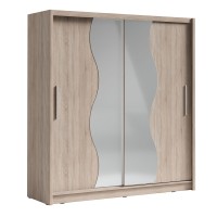 Armoire coloris chêne collection BAHIA, 2 portes coulissantes avec miroirs, penderie intégrée 205cm