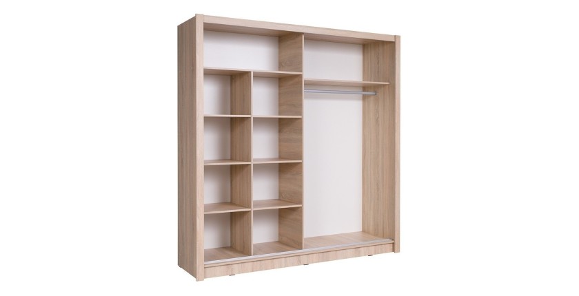 Armoire coloris chêne collection BAHIA, 2 portes coulissantes avec miroirs, penderie intégrée 205cm