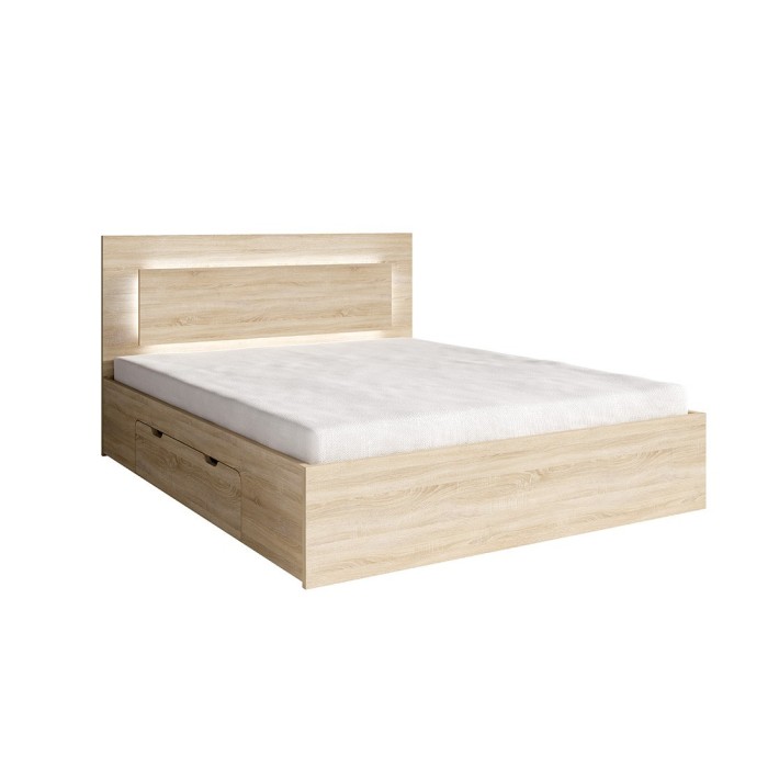 Lit NOFI chêne sonoma 180x 200 cm avec tiroirs, idéal pour chambre à coucher. Meuble design