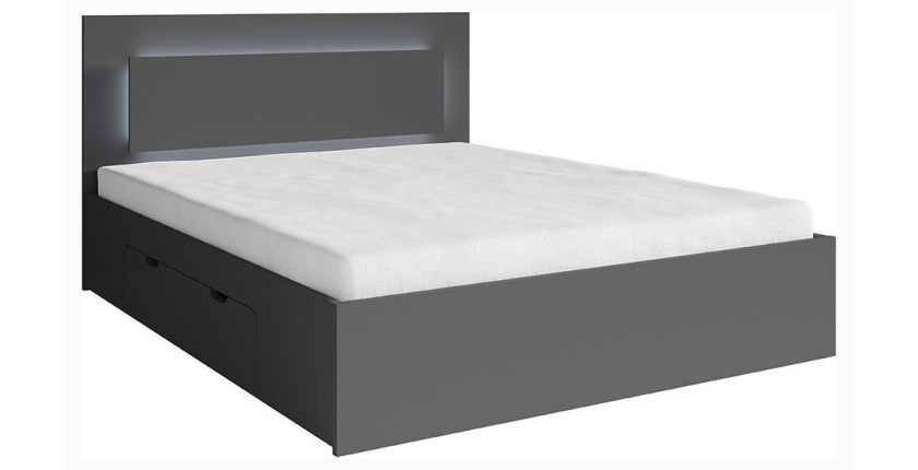Lit NOFI gris 180x200 cm avec tiroirs, idéal pour chambre à coucher. Meuble design