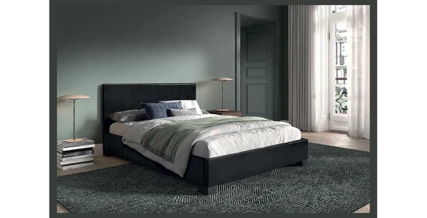 Lit double design coloris noir pour adulte collection ROMA, 140x200 cm, sommier inclus